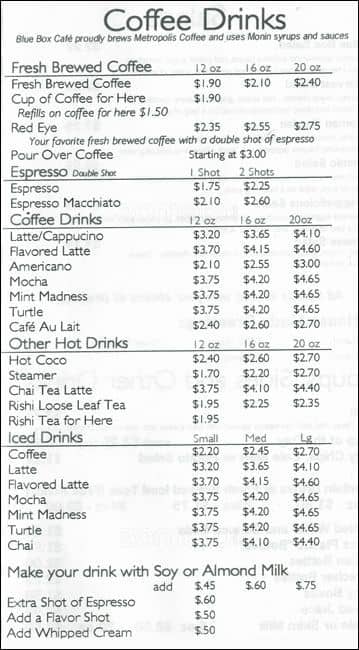 blue box cafe prices