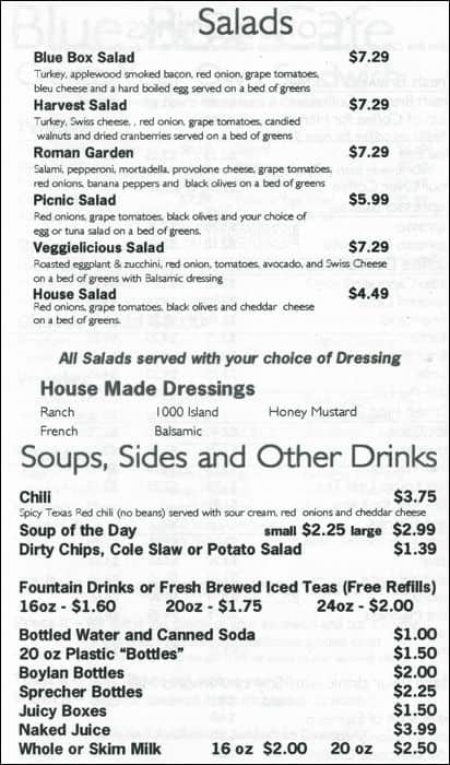the blue box cafe menu