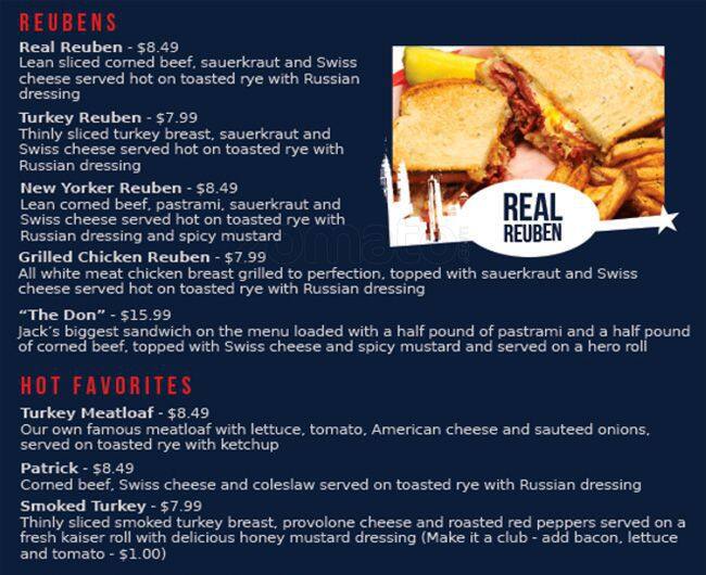 Menu at Jack's New Yorker Deli restaurant, Atlanta, S Atlanta Rd SE 150