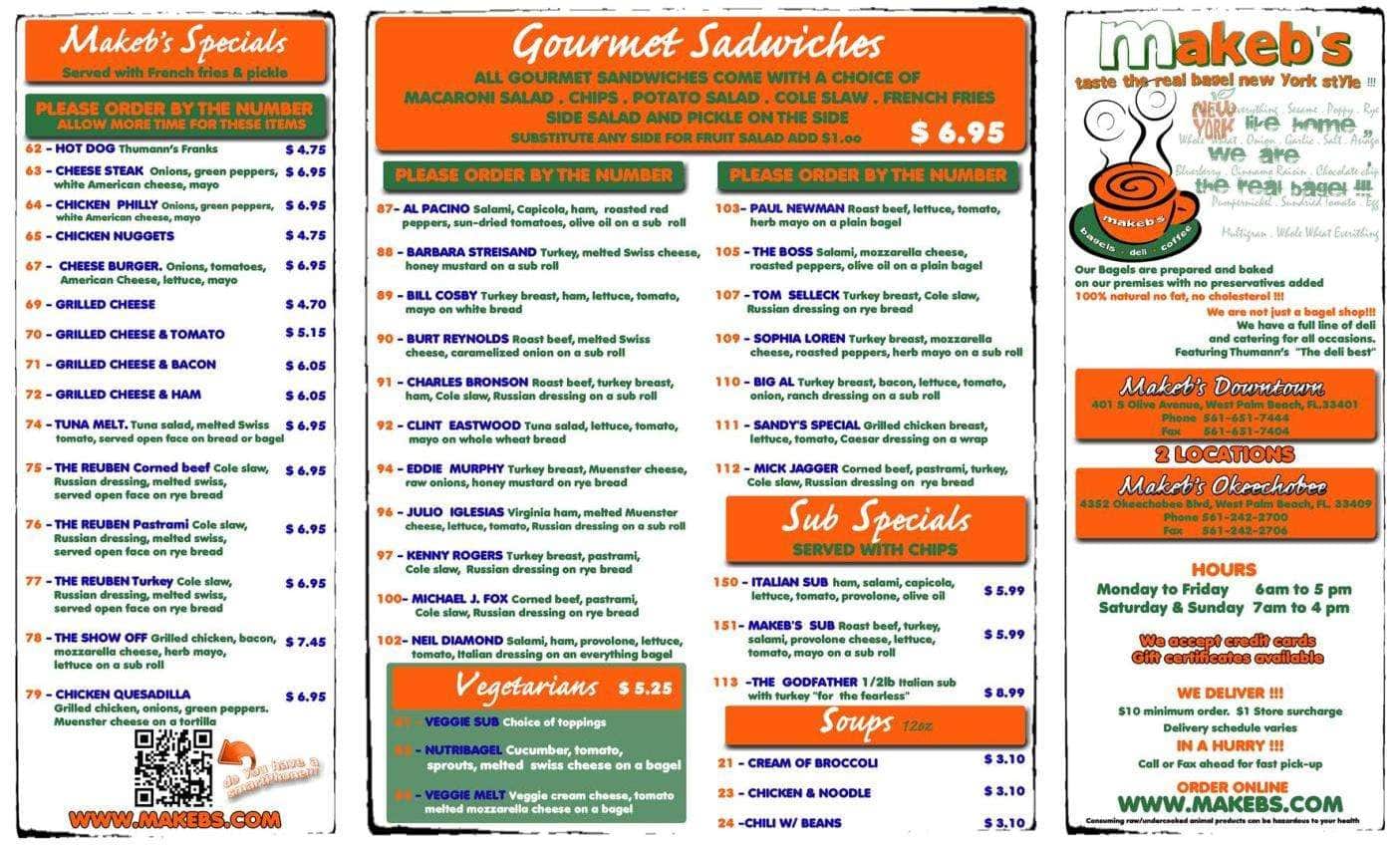 Makeb S Bagels Deli Menu For West Palm Beach Miami West Palm Beach