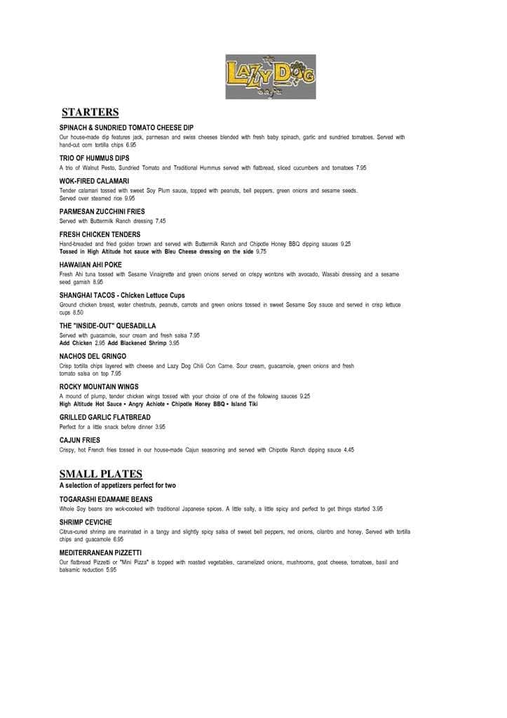 Lazy Dog Restaurant & Bar Menu Urbanspoon/Zomato