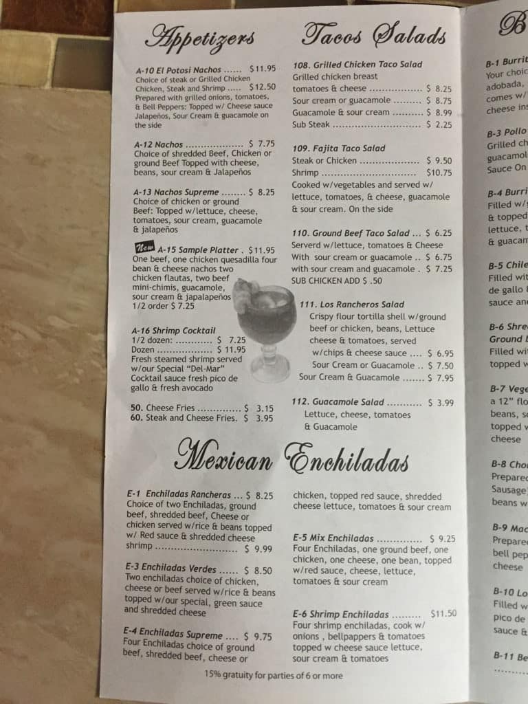 Los Panchos Menu, Menu for Los Panchos, Terrytown, New Orleans