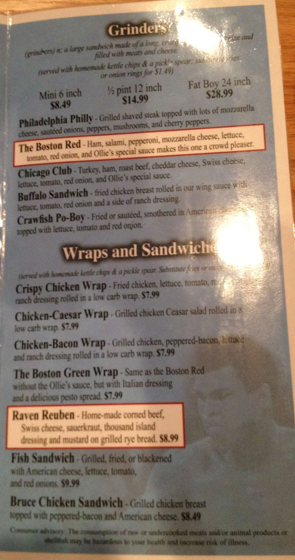Menu at Ollie's Neighborhood Grill pub & bar, Pensacola, US90