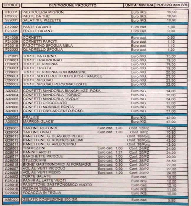 Menu di Nuova Pasticceria 