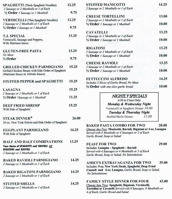 Menu at Amici's Pizzeria & Italian, Wheat Ridge