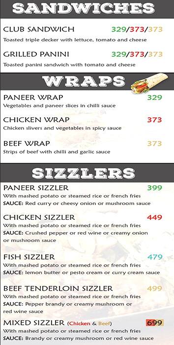 Jonah's Bistro, Besant Nagar menu