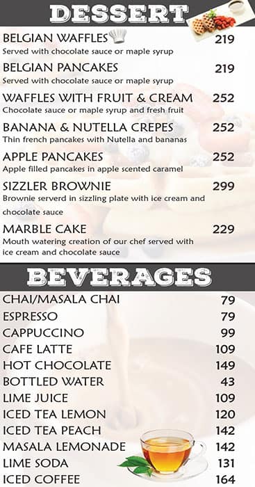 Jonah's Bistro, Besant Nagar menu