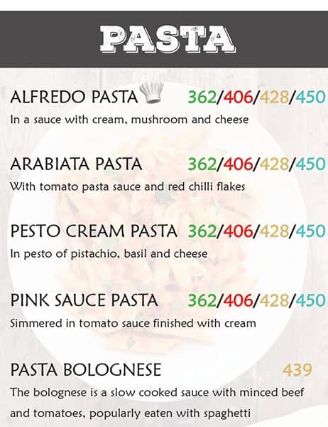 Jonah's Bistro, Besant Nagar menu