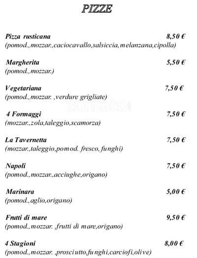 Menu di La Nuova Tavernetta 