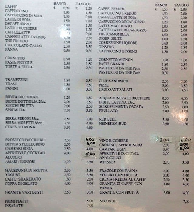 Menu di bar caffè rubini 