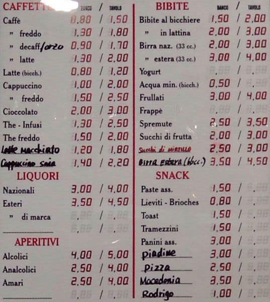 Menu di Caffè Point 