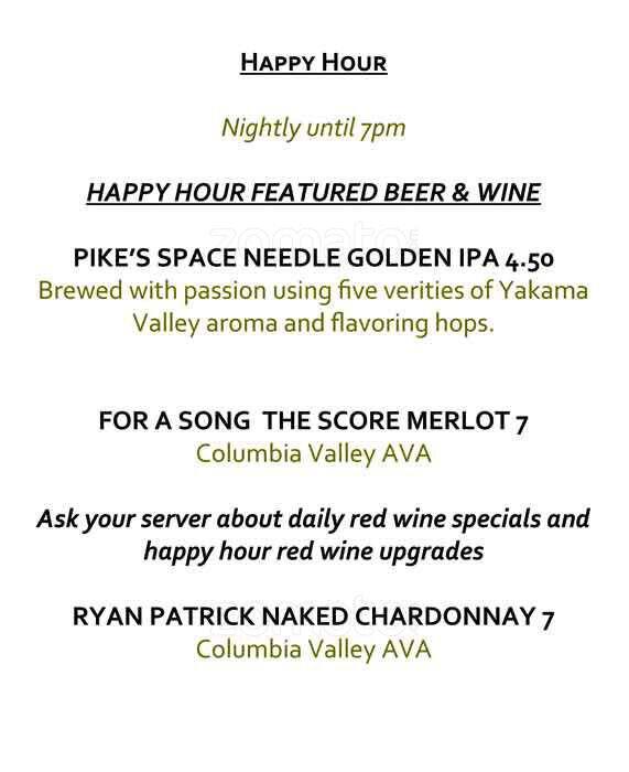 Menu at Cypress Lounge & Wine Bar Westin Bellevue, Bellevue