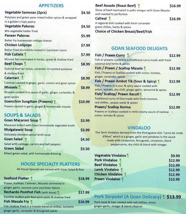 Viva Goa Menu, Menu for Viva Goa, Marina/Presidio, San Francisco ...