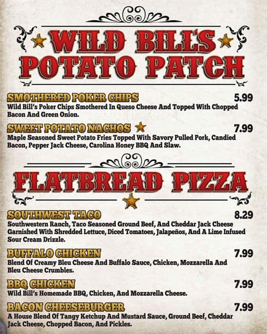 Menu at Wild Bill's Sports Saloon Grand Forks pub & bar, Grand Forks