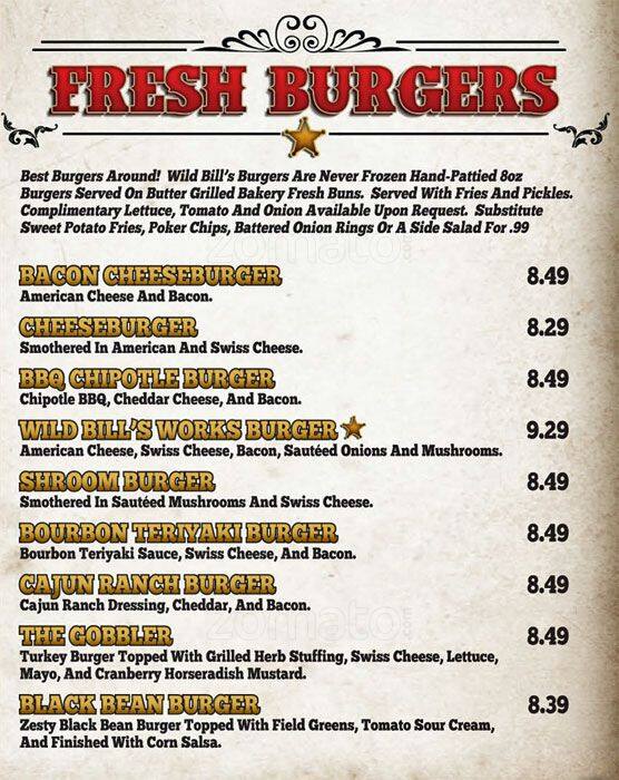 Menu at Wild Bill's Sports Saloon Grand Forks pub & bar, Grand Forks