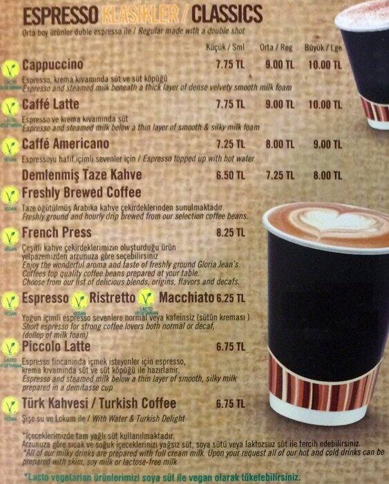 Gloria Jean's Coffees Menü Zomato Türkiye