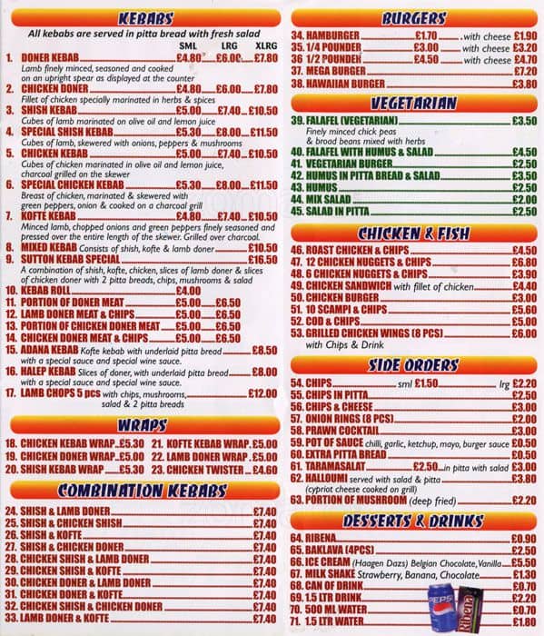 Sutton Kebab sm1 1qe menu