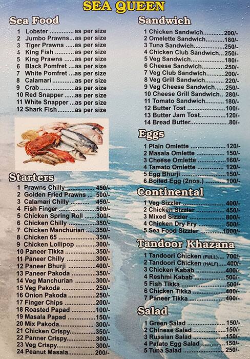 Sea Queen Bar Restaurant Menu
