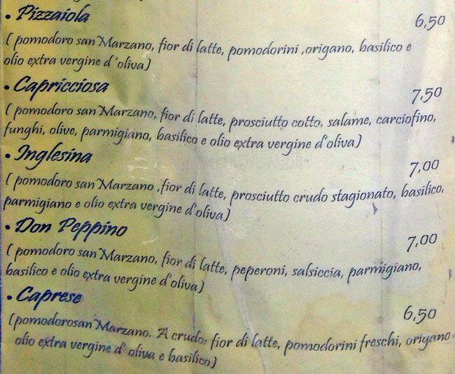 Menu di O Ciardin' E' Pulcinella 