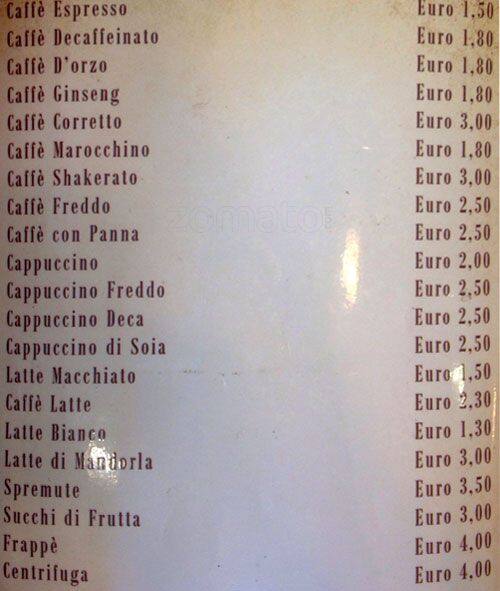 Menu di Gran Caffè Balduina 