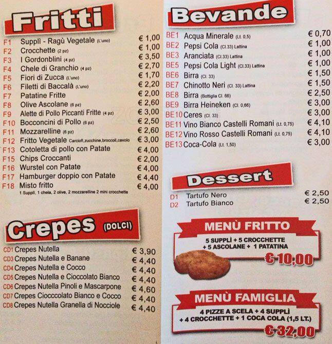 Menu di Pizza Sciara 
