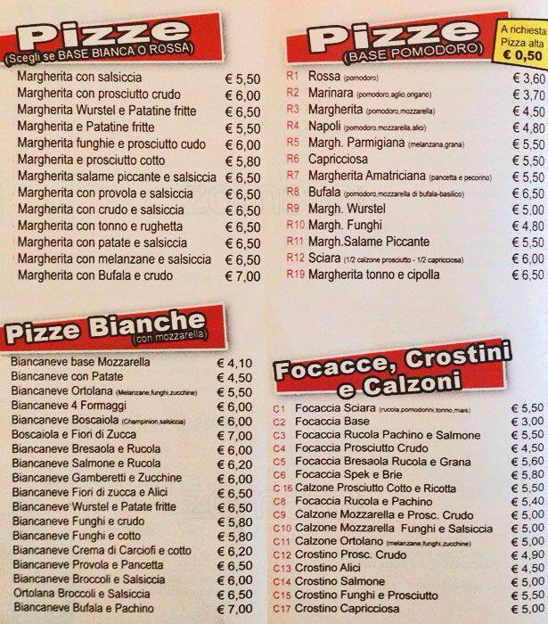 Menu di Pizza Sciara 