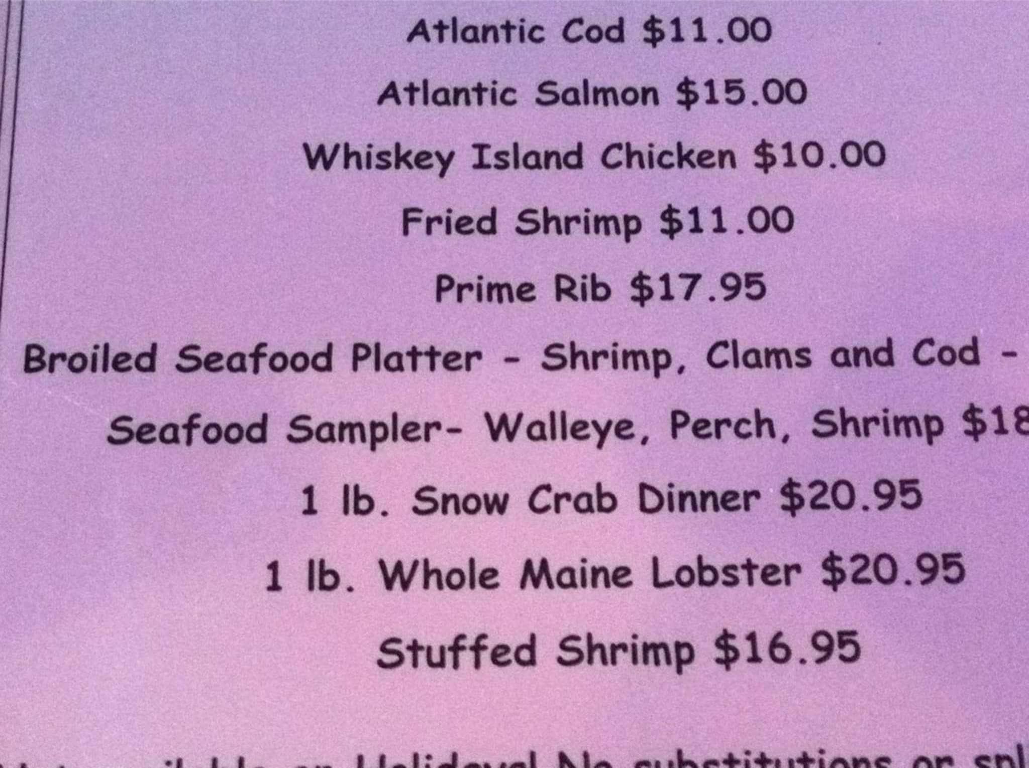 Menu at Pickle Bill's Lobster House pub & bar, Grand River