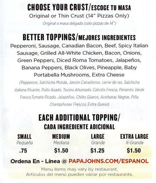 Papa John's Pizza Menu, Menu for Papa John's Pizza, King of Prussia
