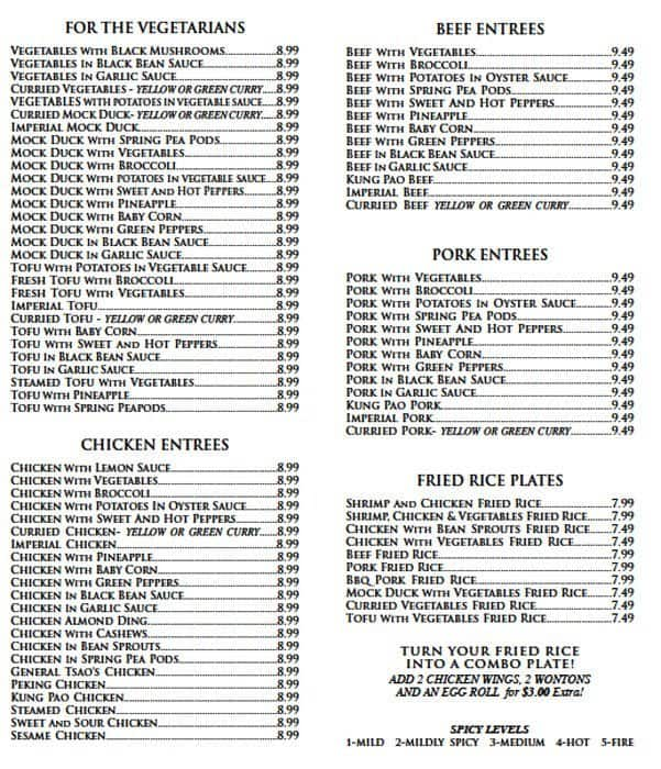 Menu at Lotus Restaurant, Minneapolis, 113 W Grant St