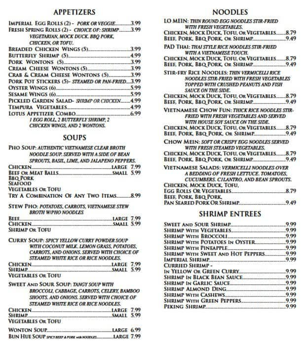 Menu At Lotus Restaurant, Minneapolis, 113 W Grant St