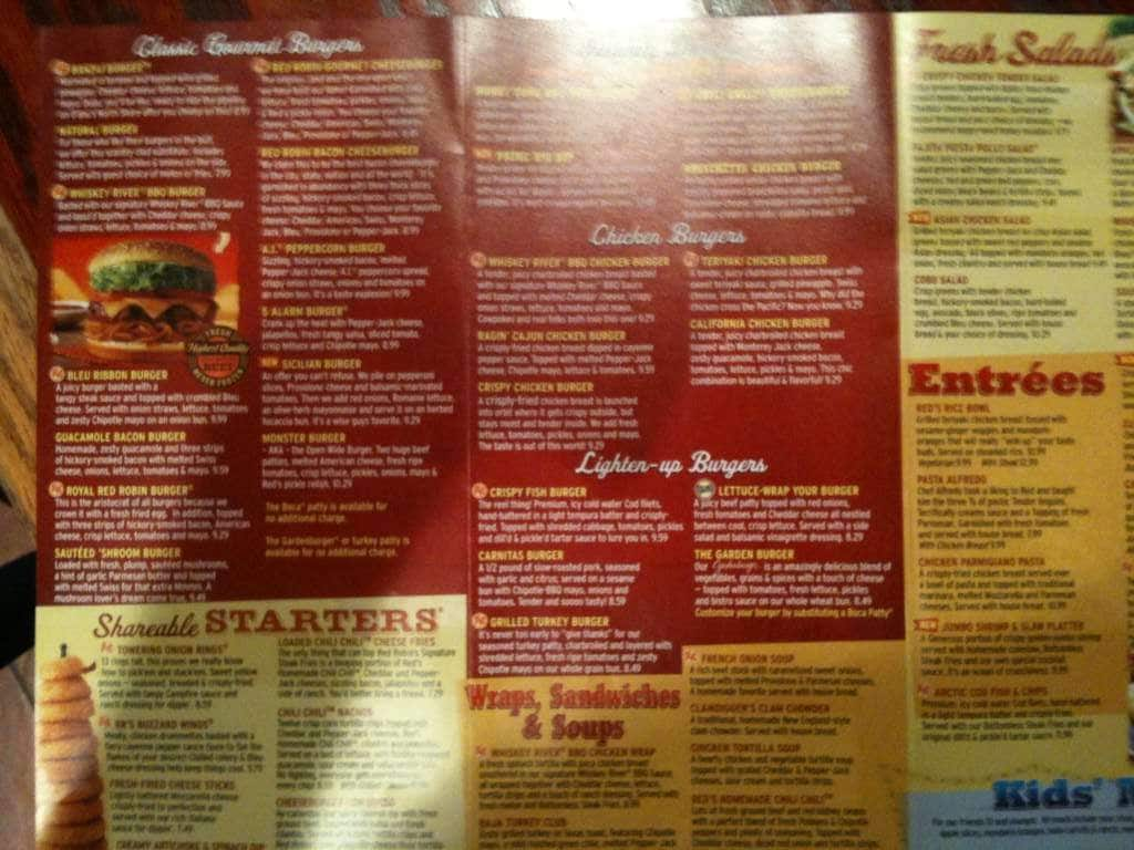 red robin menu