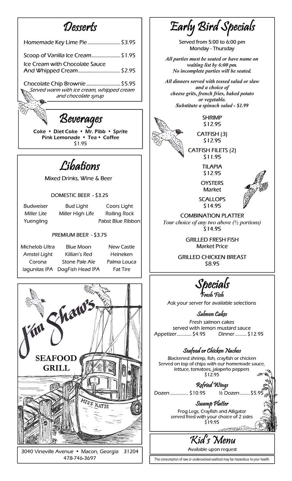 Jim Shaw S Seafood Grill Bar Menu Urbanspoon Zomato Jim Shaw S Seafood Grill Bar Macon Menu