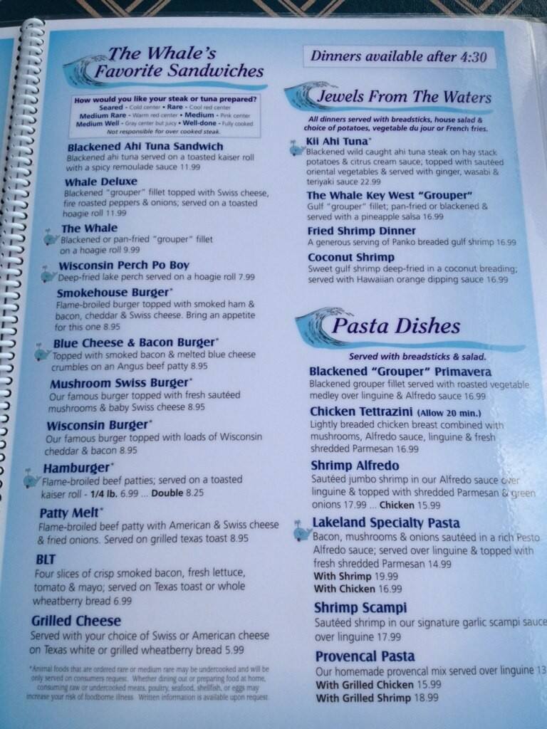 Menu at Thirsty Whale pub & bar, Minocqua