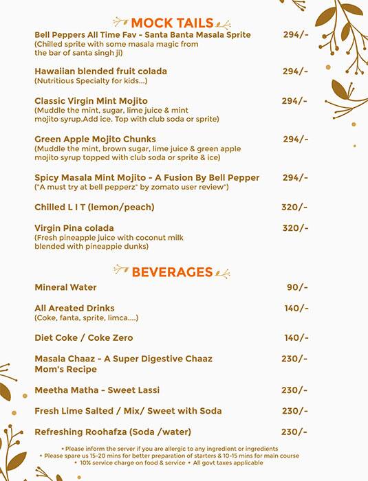 Bell Pepperz menu
