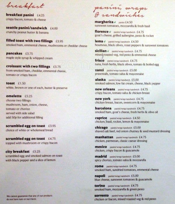 Cafe Galio menu, Menu restauracji Cafe Galio, New Malden