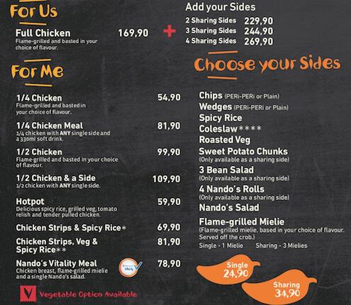 Nando's Menu, Menu V Reštaurácii Nando's, Bramley, Johannesburg - Zomato SA