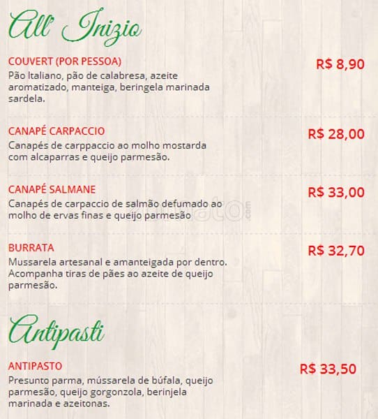 ACCANTO RESTAURANTE cardápio