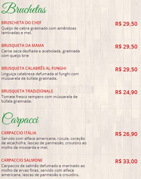 ACCANTO RESTAURANTE cardápio