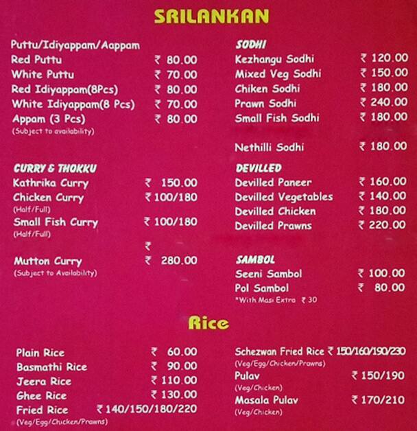The Kandyan menu