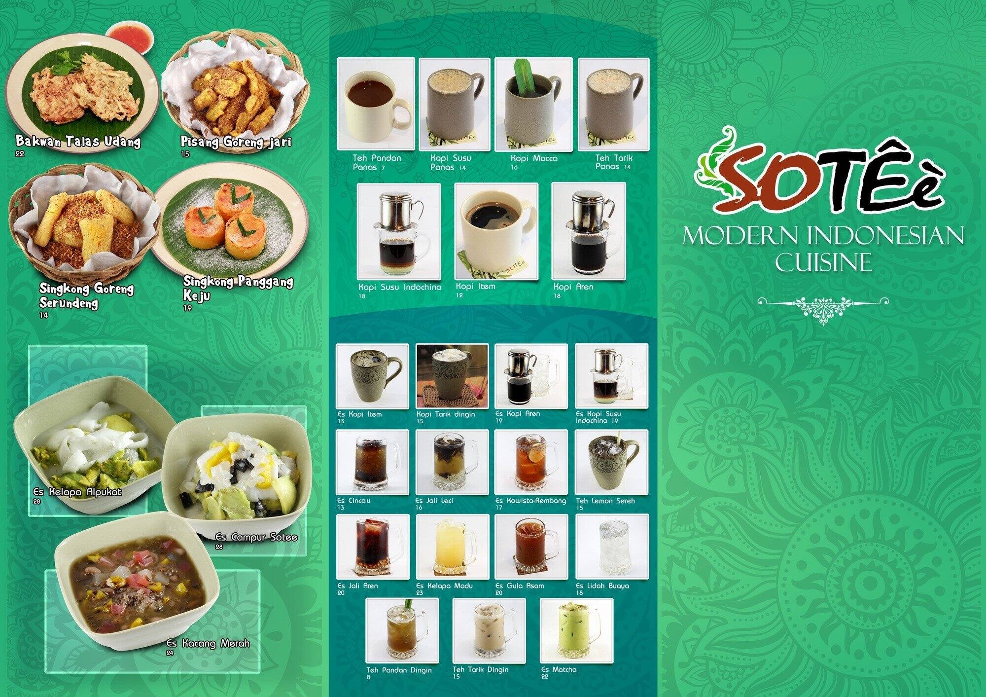 Menu at SOTEE Modern Indonesian Cuisine restaurant, West Jakarta, Jl