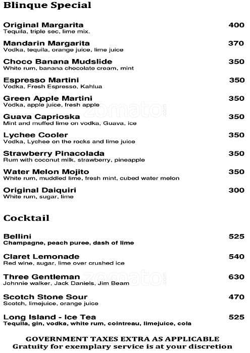 Blinque menu