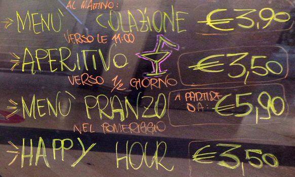 Menu di Bar Meneghino 