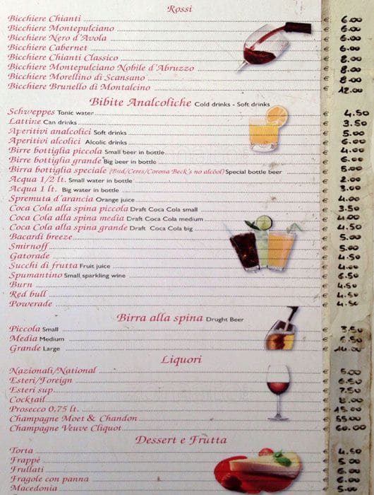 Menu di Alle Muratte 97 S.R.L. 