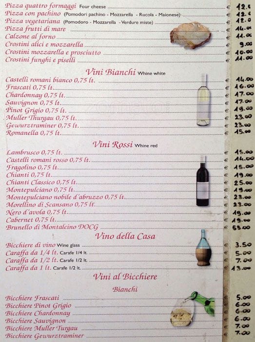 Menu di Alle Muratte 97 S.R.L. 