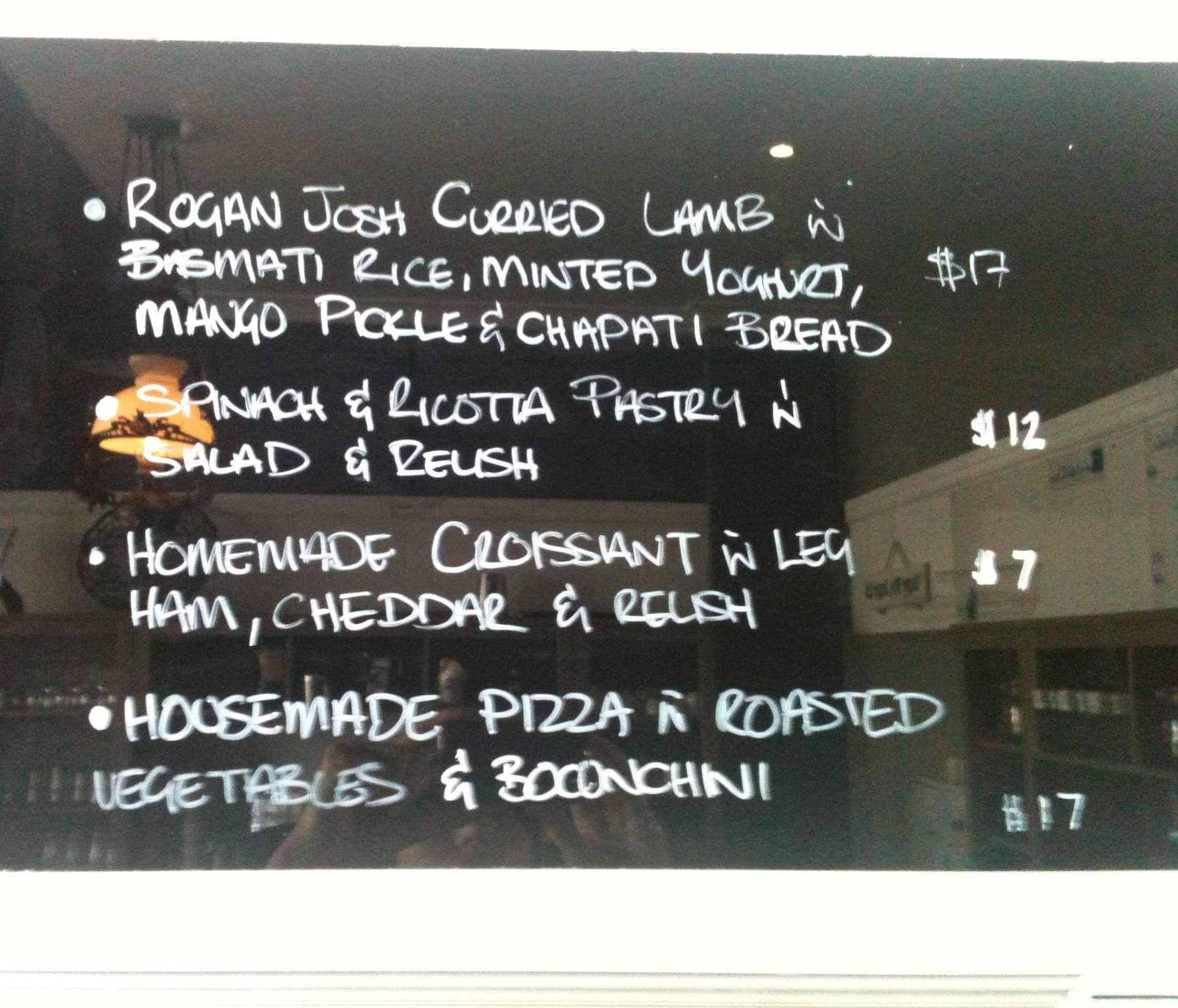 Menu at The Happy Wife restaurant, Bunbury