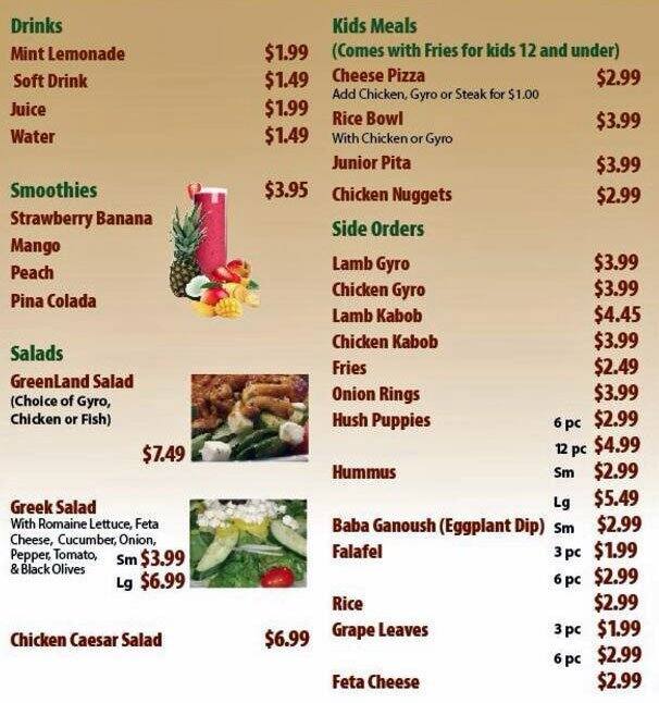 Menu at Greenland Grill restaurant, Land O' Lakes