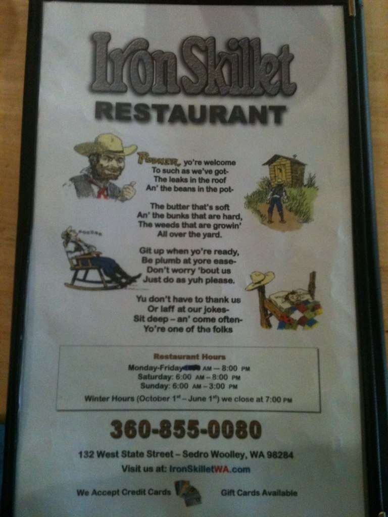 Iron Skillet Restaurant Menu, Menu for Iron Skillet Restaurant, Sedro
