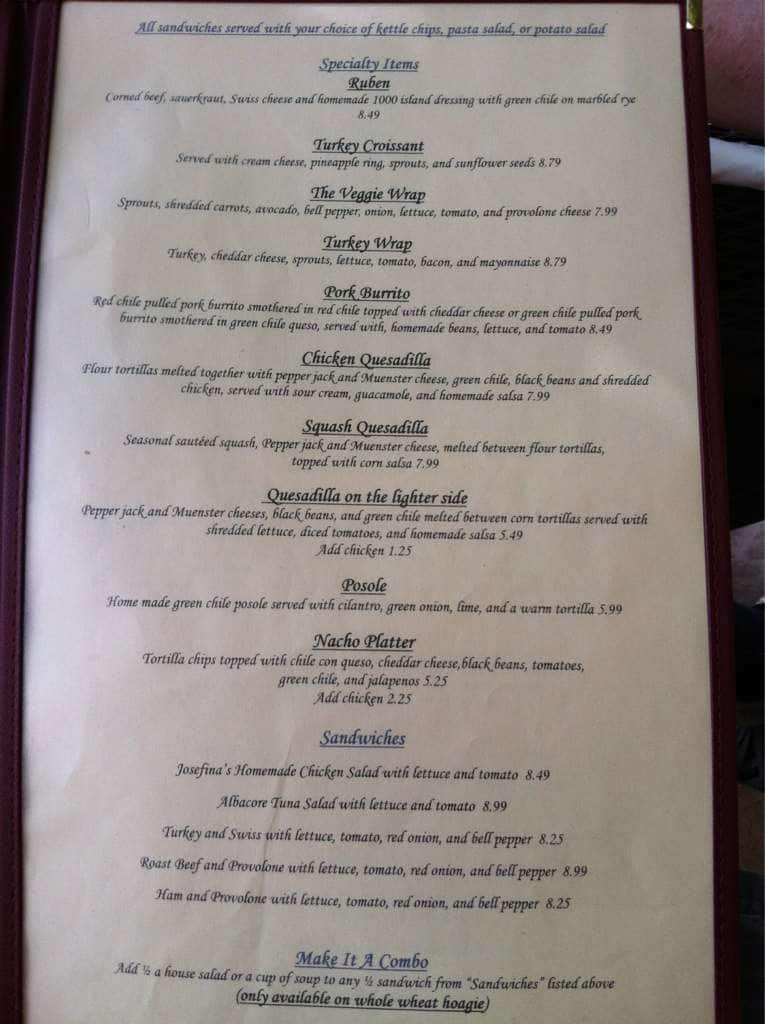 Menu At Josefina s Restaurant Mesilla menu-at-josefina-s-restaurant-mesilla