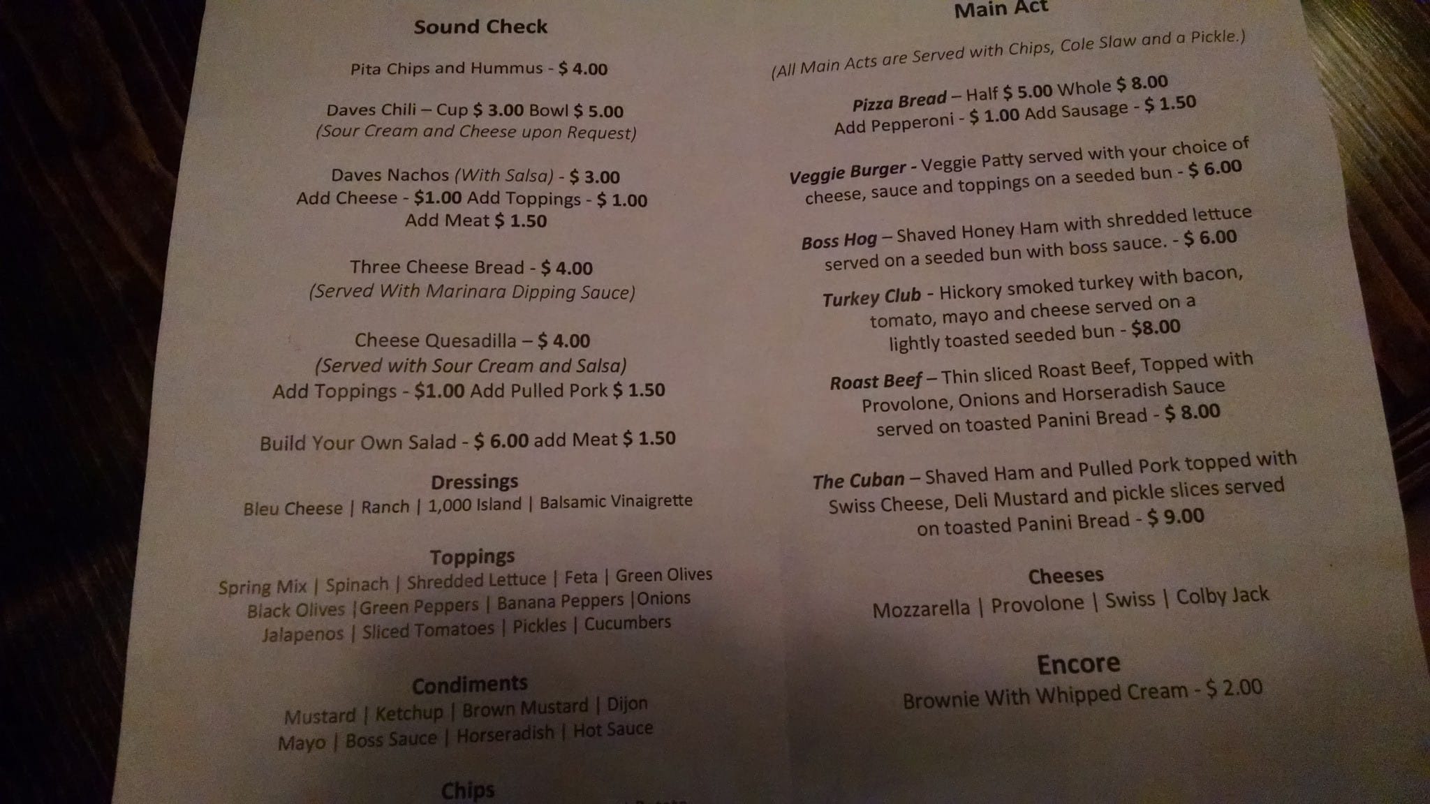 Daves Music Bar & Grill Menu - Urbanspoon/Zomato