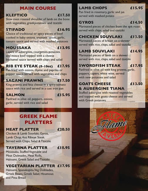 Menu at Greek Flame restaurant, Lytham Saint Annes